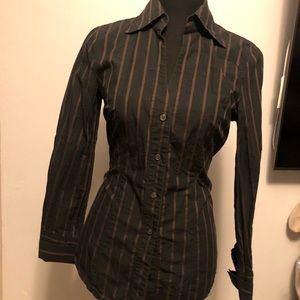 Black/Brown Stripped buttoned up blouse